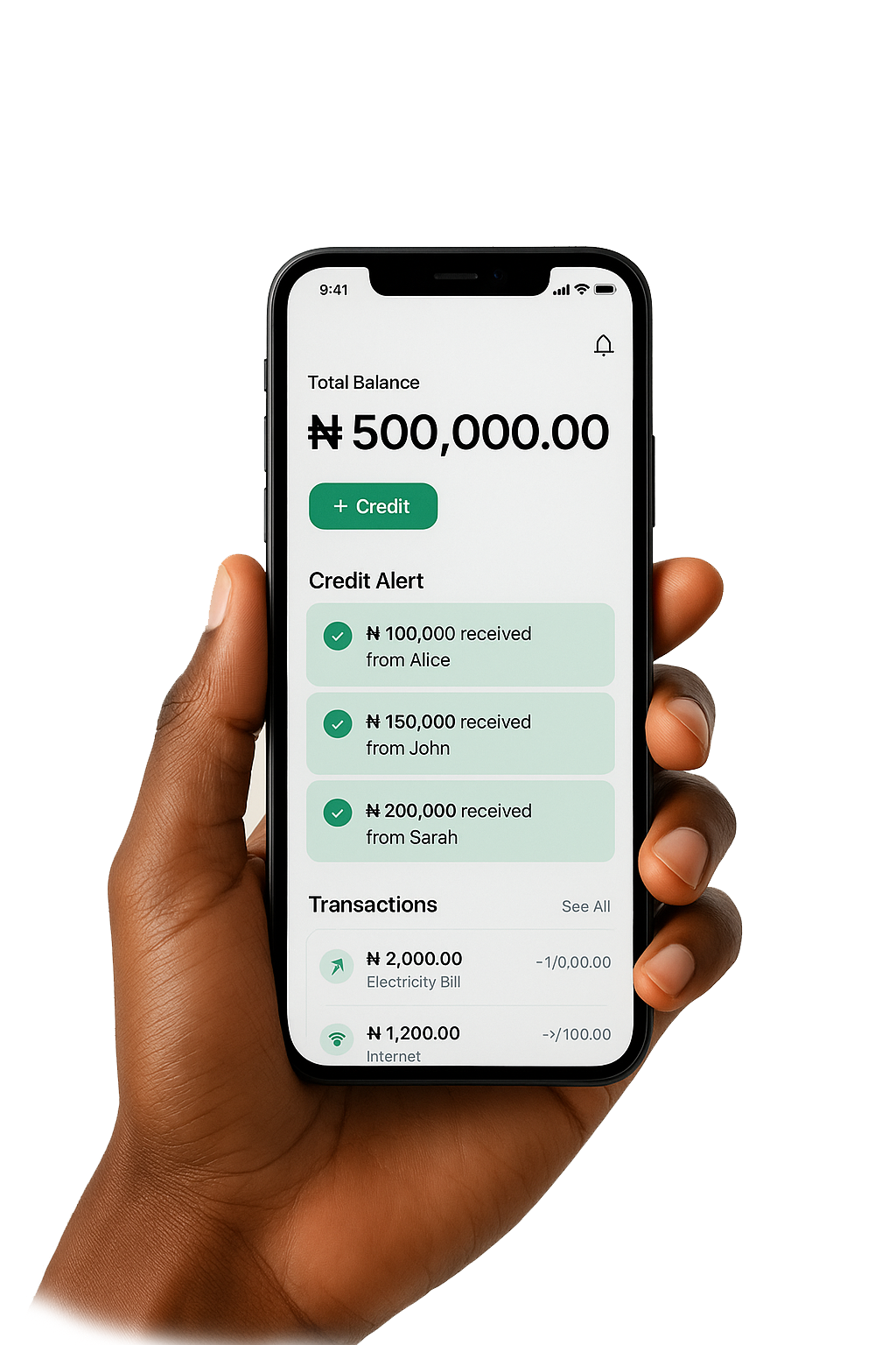 An image showing the dashboard of a financial app